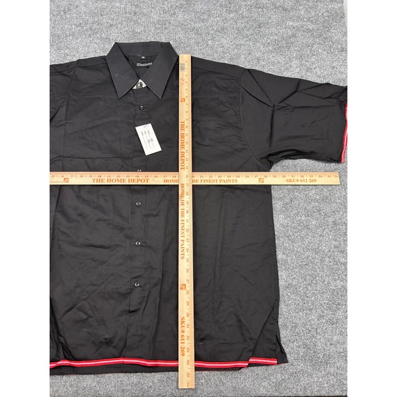 Vintage Y2K Illusionz Black Short Sleeve Button Up Shirt Red Trim Men's 4XL - Picture 7 of 9
